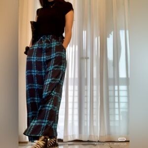 Uniqlo x Marni Black and Blue Plaid Wide Leg Pants size M